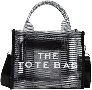 Clear Tote Bag for Women, Plastic Tote Bag Crossbody Beach Bag PVC Travel Bag for Sports Games, Travel, Beach, Pool, Stadium, 1.black