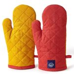 Encasa Heat Resistant Cotton Oven Gloves Mitts (2 Pc Set) - Quilted & Safe 18x30 cm - For Kitchen, Cooking & Baking, Grilling, Handling Hot Pots & Pans - Mango