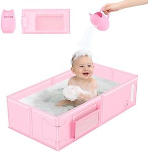 Foldable Baby Bathtub, Converts Shower to Tub, 2-in-1 Portable Toddler Tub with Rinse Cup, No Assembly Easy to Clean, Space-Saving Collapsible Baby Bath Tub for Small Bathroom, Travel & Camping, 6M-5Y