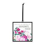 DEMDACO Outdoors in Collection There are No Bad Days at Grandma's House Pink Floral 3 x 3 Iron and Glass Square Suncatcher Ornament Display