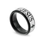 ANAZOZ Rings Men Engagement,Stainless Steel Band Men JESUS ​​Cross Black Ring Size P 1/2(57)