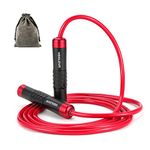 Weighted Jump Rope - Premium Heavy Jump Ropes with Adjustable Extra Thick Cable, Aluminium Silicone Grips Handles, High-Speed Ball Bearings Professional Skipping Rope for Crossfit MMA Cardio & Workouts (Bright Red)