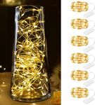 6 Pack Fairy Lights Battery Operated - 7ft 20 LED Waterproof Mini Silver Wire String Lights for Wedding Mason Jars Crafts Shelves Walls Christmas Garlands Party（Warm White）