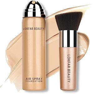 LOKFAR AirBrush Foundation Spray, Silky Mist Foundation Spray Makeup Set with Brush, Full Coverage Foundation for Smooth Radiant Finish, Formula Breathable Lightweight Hydrating | #02 Nude