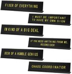 Menkxi 6 Pcs Funny Desk Sign Plaques for Office Decor, Novelty Desk Sign Nameplate for Manager Gifts Work Accessories, Letters on Black Background, 10 x 2 Inches(Gold Letters, Black Base)