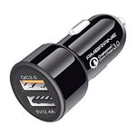 Ambrane 30W Fast Car Charger with Dual Output, Qualcomm Quick Charge 3.0 Compatible with all Cars for iPhone, All Smartphones, Tablets & More, Multi-Layers Protection (ACC11QC, Black)