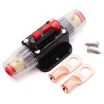 60A Audio Inline Circuit Breaker DC 12V-24V,PowMr Reset Fuse Holder 60amp with Manual Reset, for Car Audio RV Home Marine Boat Truck,with Tubular Ring Terminals (4 * 3/8 AWG)