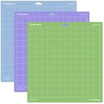 RANCOVY Cutting Mat for Cricut Maker 3/Maker/Explore 3/Air 2/Air/One (StandardGrip/LightGrip/StrongGrip) Variety Cutting Mat 12"x12" Adhesive Cricket Cut Mats for Cricut 3 Pack Multicolour