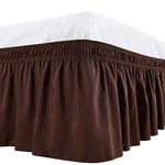 Noble Comfort Linen 1 Wrap Around Bed Skirt, Elastic Dust Ruffles, Easy Fit Wrinkle and Hotel Quality, Pattern Solid 100% Egyptian Cotton 650 TC, 18 inch Drop Length, Size King, Chocolate