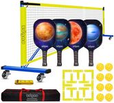 Pickleball Net Set - Pickleball net on Wheels for Driveway, Pickleball Net Portable Outdoor, Lightweight Paddle Set of 4, Court Marker and 8 Pickleballs and Carry Bag