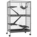 PawHut Small Animal Cage for Chinchilla Ferret Kitten on Wheels with Hammock Removable Tray, Silver Grey