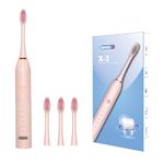 Dento-B Adult X-3 Sonic Electric Toothbrush With 3 Brush Heads 6 Brushing Modes 42000 Vibrations Per Minute 2 Hours Charging Lasts Upto 60 Days Ipx7 Waterproof Head 1 Year Warranty Multicolor (Pink)