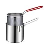 SGMVK Small Deep Frying Pot With Strainer Basket Stainless Steel Fryer Pot With Long Handle Mini Deep Oil Fryer Home Fries Kitchen Camping Frying Pots for French Fries Silver Pot (1200ML)