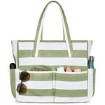 oscaurt Beach Bags for Women, Waterproof Beach Bag with 9 Pockets Large Capactiy Tote Bag with Zip Holiday Essentials for Women