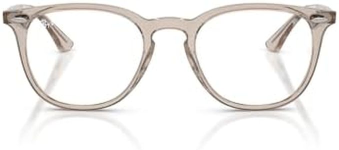 Ray-Ban RX7159 Round Prescription Eyewear Frames, Transparent Beige/Demo Lens, 52 mm