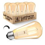 Lumiverse Dimmable Vintage LED Edison Bulbs CRI 90+, 60W Equivalent Dimmable Light Bulbs, 2200K Warm White, Antique Style ST58 LED Filament Bulbs, E26 Base LED Bulb 5.5W, Clear Glass, Pack of 6