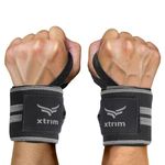 XTRIM Wrist Support for Men & Women, Wrist Band for Men, Gym Wrist Wrap, Gym Fitness Band, Gym Equipment for Home, Gym Exercise Accessories for Men for Hand Grip & Wrist Support Crepe Bandage (Black & Grey)