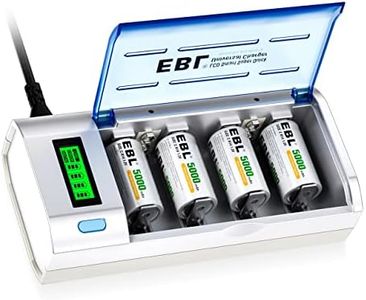 EBL C Cells Rechargeable Batteries 4 Pack with Smart Battery Charger for C D 9V AA AAA Ni-MH Rechargeable Batteries