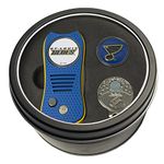 Team Golf NHL St Louis Blues Gift Set Switchfix Divot Tool, Cap Clip, & 2 Double-Sided Enamel Ball Markers, Patented Design, Less Damage to Greens, Switchblade Mechanism