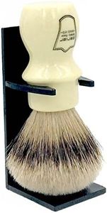 Parker 100% Silvertip Badger Mug Shaving Brush with Brush Stand - Extra Dense and Extra Soft Bristles - Long Handle is Perfect for use with Your Shaving Mug (Ivory Color)