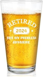 DAZLUTE Retirement Gifts for Men, Retired 2024 Not My Problem Anymore Beer Glass, Funny Retired Gifts for Boss Coworker Husband Teacher Friends Dad Grandpa, 15 Oz Beer Pint Glass