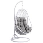 Yaheetech Hammock Chair Rattan Swing Chair, Hammock Chair Garden Swing Chair Patio Hanging Chair Indoor/Outdoor with Soft Cushion Armrest Design White