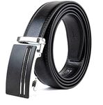 Men's Adjustable Leather Belt, Automatic Buckle Ratchet Belts for Men Dress, Jeans & Suits, UP to 10XL (60”) and a Gift Keyring (Black, XXLarge 44"-48")