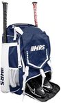 Hit Run Steal Navy Blue Softball Baseball Bag - Holds 4 Bats, Glove, Water Bottle, Shoe Compartment, Helmet, Fence Hook for Equipment & Gear
