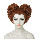 Women Red Brown Wig, ATAYOU Short Curly Reddish Brown Wig with 2 Detachable Buns Women Adults Halloween Cosplay Costume Wig