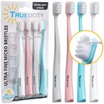 Extra Soft Toothbrush Micro Nano Soft Bristle Toothbrush with 20,000 Bristles - Manual Toothbrush for Fragile Sensitive Gums Recession & Perio. for Adults with Toothbrush Covers -4 Pack