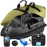 Bilbear 500M GPS Fishing Bait Boat with 3 Bait Hoppers Carp Fishing Bait Boat Hook&Bait Post Boat,LCD Display Fish finder with Sonar Sensor,Handbag (Black Bait Boat Set)