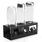 HOMMAND Bottle Holder For Sodastream Crystal And Emil Bottles, Steel Bottle Holder Drainer For 3 Bottles, With Silicone Protective Rings, Drip Pan And Lid Holder, Black