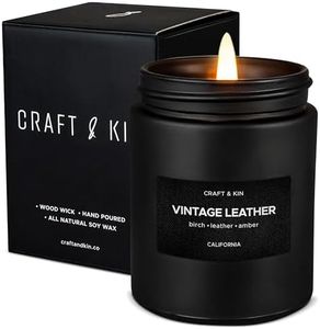 Craft & Kin Premium Vintage Leather Candle | Black Scented Candles for Men | Long Lasting with 45 Hour Burn Time, 7.6oz | Made with Soy | Aromatherapy at Home | Gifts for Men