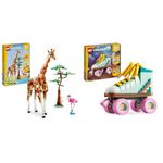 LEGO Creator 3in1 Wild Safari Animals, Giraffe Toy to Gazelle Figures to Lion Model & Creator 3in1 Retro Roller Skate to Mini Skateboard Toy to Boom Box Radio, Set for 8 Plus Year Old Girls