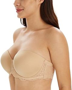 Lemorosy Women's Plus Size Full Coverage Lace Strapless Bra Underwire Multiway Contour Red Carpet(Lace Beige,36DD)