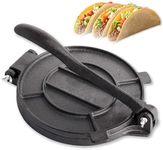 Cast Iron Tortilla Press, Heavy Duty Tortilla Pataconera, 10-inch Flour Tortilla Press with Foldable Handle, Taco press with Some Parchment Paper, Roti Maker, Black
