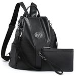 MKP COLLECTION Women Fashion Backpack Purse Multi Pockets Anti-Theft Rucksack Travel Shoulder Bag Handbag Set 2pcs, Black/Black, Minimalist