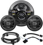 4X4FLSTC 7 Inch LED Motorcycle Headlight 4.5 Inch Fog Passing Light Kit Ring for Touring Street Glide Road King Fatboy Heritage Softail Electra Glide Ultra Classic with Bracket Mounting Ring DOT Black