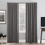 Sun Zero Evelina Faux Dupioni Silk Extreme 100% Blackout Back Tab Curtain Panel, 50" X 95", Gray