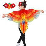 IROLEHOME Bird-Costume-Parrot-Wings for Kids with Bird Headbands, Boys Girls Eagle Dress-up Cape Halloween Party Favors Gifts