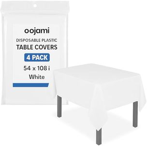 Oojami White Disposable Plastic Table Covers – 4 Pack, 54" x 108" – Waterproof, Rectangular Tablecloths for Parties, Weddings, Baby Showers, BBQs, and Events – Easy Cleanup