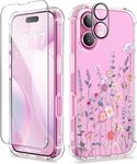 GVIEWIN Compatible with iPhone 16 Case 6.1" 2024, with Screen Protector & Camera Lens Protector, Shockproof Drop Protection Anti-scratch Bumper Clear Floral Cover for Women, Floratopia/Colorful