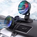 KUWUNG Car Fan Dual-Head 12V/24V, Car Fans Cooling Double Head, Portable Vehicle Mounted USB Fan, 360 Degree Rotation Auto Desk Fan Campervan With 3 Speed Strong Wind For Car Dashboard Home Office