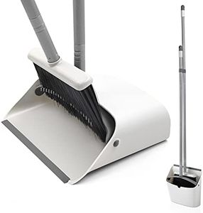 Broom and Dustpan Set, JEHONN Long Handle Lightweight Broom Set Upright Standing Dustpan Stand Up Store Sweep Set for Home Room Kitchen Office Lobby