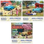 Bits and Pieces - Value Set of Three (3) 1000 Piece Jigsaw Puzzles for Adults - Measures 20" x 27" (51cm x 69cm) Each - 1000 pc Stop at the Stables Bird Summer Our Favorite Spot Jigsaws by Kevin Walsh