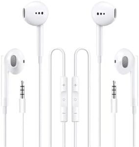 Feefuzz 2 Packs Apple Wired Headphones Earbuds with Microphone,in-Ear Earphones Volume Control[Apple MFi Certified] Compatible iPhone/ipad/Android/Computer 3.5mm Jack Devices, White, Small-6 (MX13)