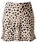 Velinsak Mini Skirts for Women Summer Satin Silk High Waisted Short A Line Slip Skirt Leopard Medium