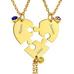 FindChic BFF Necklace for 3 Pieces with Birthstones Puzzle Matching 18K Gold Plated Personalized Name Heart Pendant Gifts for Teen Girls Best Friend Family Customizable Friendship Necklace Set