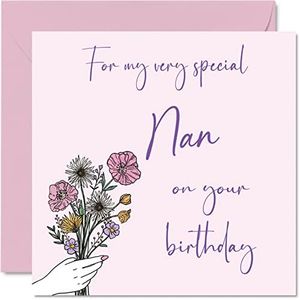 Stuff4 Cute Birthday Cards for Nan - Birthday Flowers - Happy Birthday Card for Nan from Grandson Granddaughter, Nan Special Birthday Gifts, 5.7 x 5.7 Inch Mother's Day Greeting Cards Gift for Nana