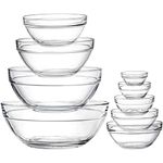 Lawei Set of 9 Glass Mixing Bowls - Glass Nesting Bowls Glass Prep Bowls Clear Glass Salad Bowls for Kitchen Prep Salad, Cereal, Ice Cream, Pasta, Fruits, Transparent